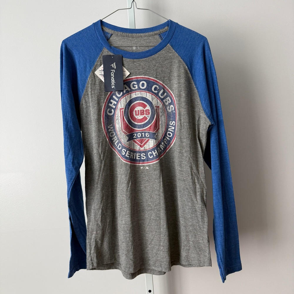 Fanatics M Gray Chicago Cubs 2016 World Series Champions Raglan Shirt Sporty